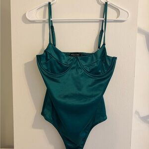 Hunter Green Satin Bodysuit